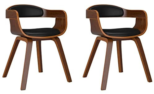 vidaXL Sillas de Comedor 2 uds, Sillas Auxiliares, Muebles de Comedor, Asientos para Cocina Salón Hogar, Cuero Sintético y Madera Curvada Negro