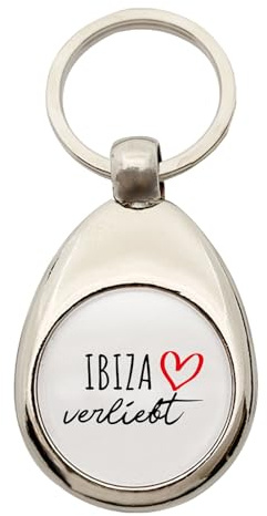 Huuraa Schlüsselanhänger Ibiza verliebt Metall Schlüsselring Einkaufswagenchip Geschenkidee