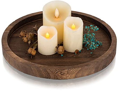 Bandeja decorativa de madera: Romadedi bandeja redonda de madera para decoración del hogar, pequeñas bandejas rústicas para mesa de café, otomana, centro de mesa para comedor, sala de estar, cocina de