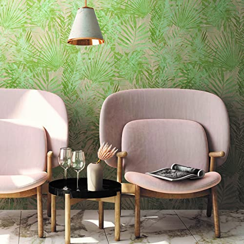 A.S. Création Natural Living 386381 Jungle Wallpaper Green Beige PVC-Free Palm Trees 10.05 x 0.53 m Made in Germany