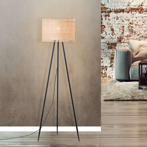 Lightbox Dreibein Stehlampe - Nature Standleuchte mit Seegras-Schirm im Boho-Look - 135 cm Höhe & 52 cm Durchmesser - E27 Fassung - max. 60 W - für Wohnzimmer - aus Metall/Seegras in Natur/Schwarz