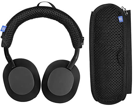 Stirnband-Abdeckung Schutz für Sony WH-1000XM5 Kopfhörer, Reißverschluss-Headset, Kopfband, Kissen, Ersatz mit Schlüsselbandschlaufe (kariert) Schwarz
