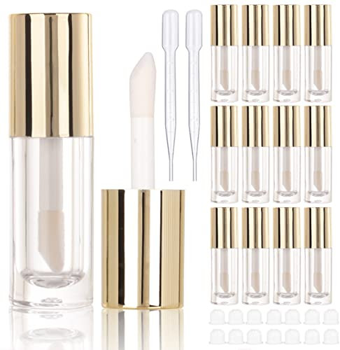 COSIDEA 14 Leere 6 ml Große Pinsel, Klobige Lipgloss-Röhren für DIY, Goldfarbener Großer Doe-Foot Zauberstab, Behälter