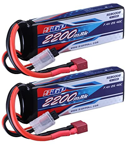SIGP Lot De 2 Batteries Lipo 2S 7,4V 2200mAh 40C avec Prise en T pour Véhicules RC Voiture Réservoir Camion Bateau Truggy Racing Modèle Hobby