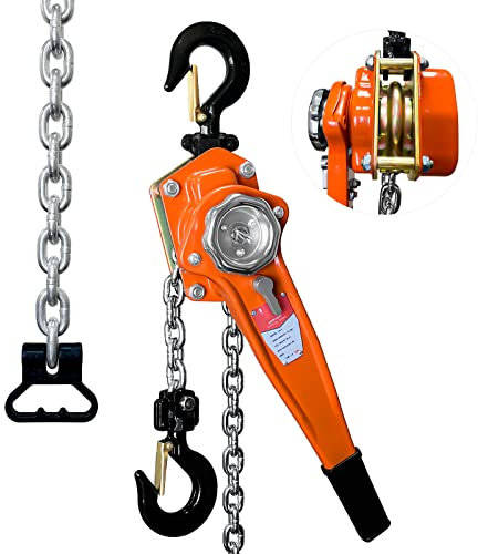 1500 kg 3 m Hebelkettenzug, 1-1/2 Tonnen 3 m Legierungsstahl G80 Kette kommen mit Werkzeug, manueller Hebelzug, Ratschen-Kettenzug mit Haken, strapazierfähig für Garagen, Gebäude, Lager usw.