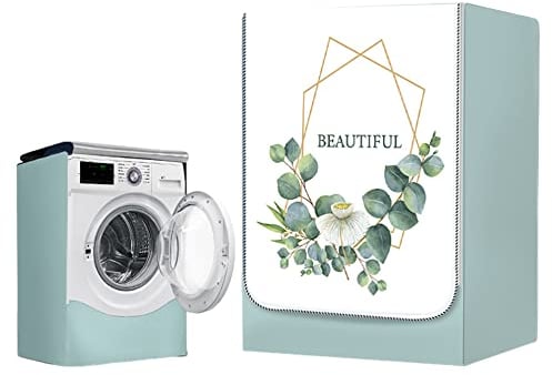 Highdi Washing Machine Cover Waterproof- Washing Machine Covers Indoor with Zipper Sunscreen & Dustproof Washer Protection for Front Load Outdoor Washer and Dryers (M capacity ~ 10KG,Eucalyptus)