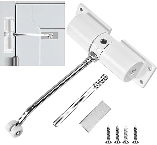 Automatischer Türschließer Innentür, Federbelasteter Türschließer Ohne Bohren, Maximale Belastung 40kg, Einstellbarer Türschliesser mit Montageplatte und Schrauben für Innentüren, Zimmertür (Weiß)