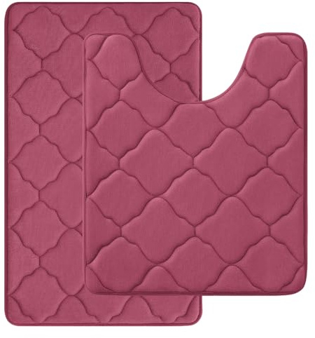 Homaxy Memory Foam Badematte Badezimmerteppich Set 2 teilig, Weinrot