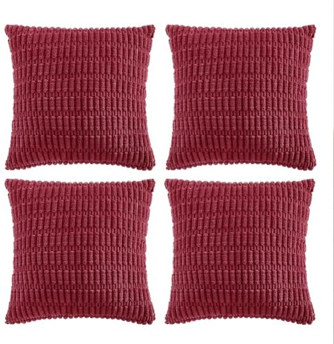 FDTERN 4er Set Boho Kissenbezug 40x40 cm Weinrot Flauschig Kissenbezüge Kordsamt Kissenhülle Dekokissenbezug Sofakissen Dekokissen Deko für Sofa Schlafzimmer Wohnzimmer