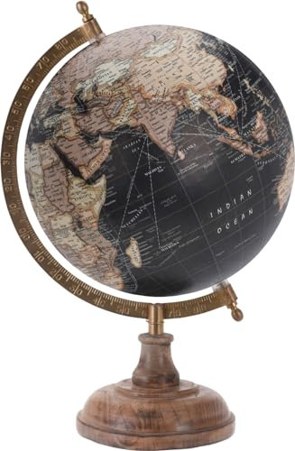 Globus Weltkugel Landkarte Dekoration Weltkarte Atlas Beige/Schwarz Holz 32x20cm A420 (Schwarz)