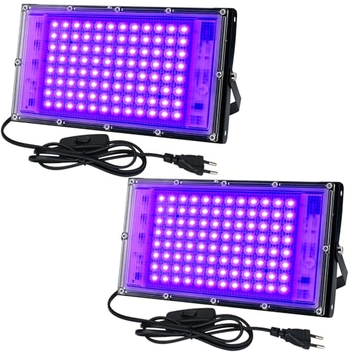CREATESTAR Lumière Noire LED 100W, lot de 2 Projecteur lumière noire UV, étanche IP65, Projecteur UV LED pour fête lumineuse, Affiche fluorescente, Disco, Bar, éclairage de scène, Halloween