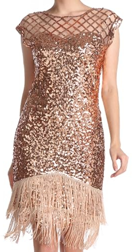 MUNAFIE Pailettenkleider für Damen 20er Jahre Kleid Glitzerkleid Fransenkleid 1920er Gatsby Charleston Flapper Party Kleider Kostüm Damen Champagner-M