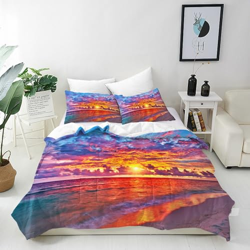 ANHOPE Sonnenuntergang Ozean Strand Bettwäsche Set 2 Teilig Bettbezug 135x200 cm + Kissenbezug 80x80 cm Weich Microfaser Bettbezüge Set mit Reißverschluss Ganzjahres Bettdeckenbezug Set