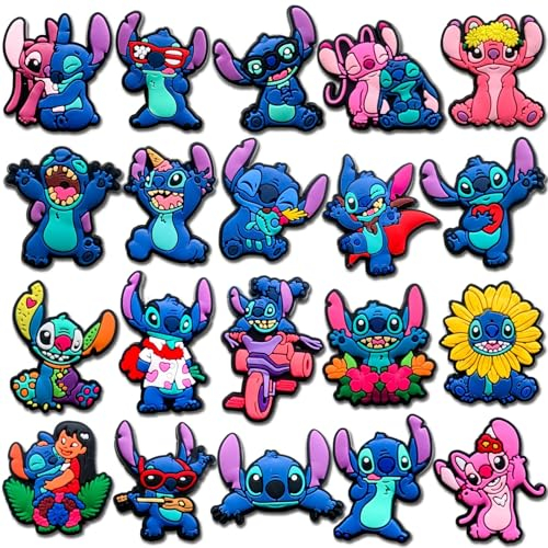 20 Pièces stitch Charmes de Chaussure，PVC Charm Chaussures，DIY Cartoon Anime Charmes de Chaussure，Chaussures Décoration, Pins Chaussures，Cadeaux d'accessoires de chaussures pour filles et garçons