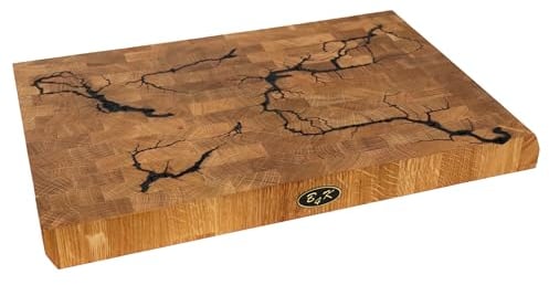 B4K® Lichtenberg Blitze Design - Blocco in legno di cervello con manici, tagliere fatto a mano, antibatterico e delicato sui coltelli, 45 x 30 x 4 cm
