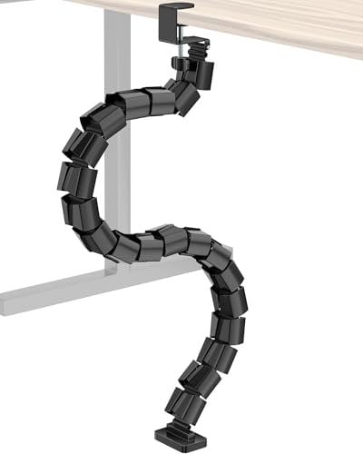 DeskLogics Clamp-On Vertebrae Cable Management Spine – Adjustable Length Cable Snake, Flexible Cable Spine Cable Raceway Cable Management for Home Office Sit Stand Desk Workstation Cord Protection