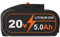 5.0Ah Ricambio Batteria per Worx 20V WA3520 WA3525 WA3575 WA3578 WX550L WG545 WG547 WG629 WG801 WG320 WX176L WX169L WX682L WG163 Powayup
