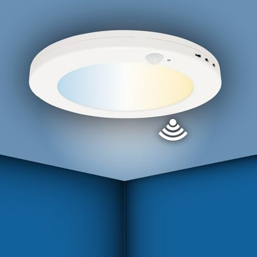 LED ATOMANT Pack 4x Panel LED Circular Superficie o Empotrable 225mm 20W, Corte Ajustable (55-200mm), CCT (Selector de Color Blanco Calido, Neutro y Frio) Sensor de movimiento y lumínico, 2000 lumenes