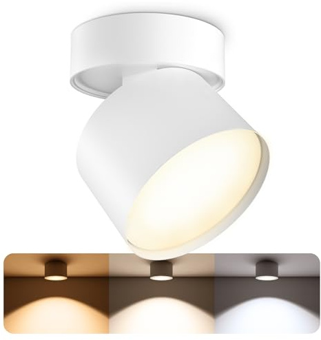 SSC-LUXon SAMU Aufbauspot weiß schwenkbar GX53 6W dimmbar 3 Lichtfarben | Schwenkbarer Deckenspot weiß - dimmbar, warm / neutral / kalt, flexibles Innenlicht für Schlafzimmer & Flur, inkl. GX53 LED