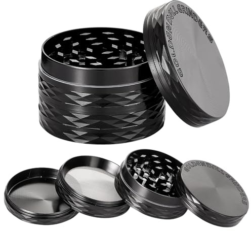 LIHAO Grinder Pollen Crusher 4-teiliges Set 2 inch Krautmühle Zinklegierung für Gewürze, Spice, Kräuter, Herb - Schwarz