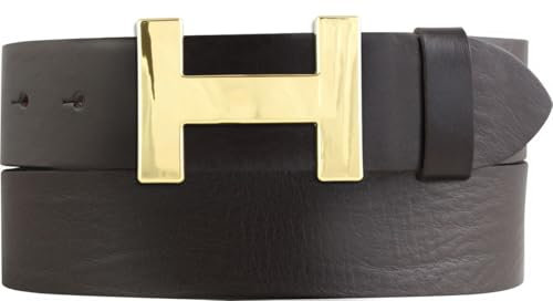 Designer Gürtel HENRY aus Vollrindleder 4 cm | Eleganter Ledergürtel für Damen und Herren 40mm | Gold glänzend | Braun 105cm