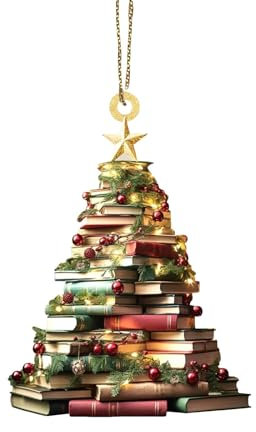 Pendentif de Livres Plats d'arbre de Noël, Décoration de Noire pour Amateurs de Livres, Decoration Noel Sapin Suspension, Pendentifs de Décoration de Noël Acrylique pour Maison Décorations