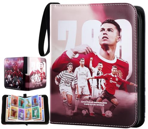 CL2 Sammelkarten Album, Sammelalbum Karten Fussball, Sammelalbum aus PU-Leder, Kartenordner für Fußballkarten, 50 Seiten – Kapazität 400 Karten, Geburtstagsgeschenk für Kinder, Jungen und Männer