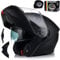 VITO Furio Klapphelm Schwarz Matt | ECE R22.06 Motorradhelm mit Sonnenblende | Pinlock vorbereitet | Klappbar | Waschbares Innenfutter | Größe L