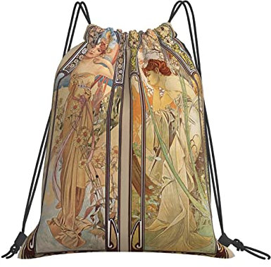Sportbeutel Alphonse Mucha Sportrucksack Outdoor Sportarten Reiserucksack Alltag Rucksack Mit Kordelzug Für Jungen, Outdoor, Kindergarten, 36X42Cm