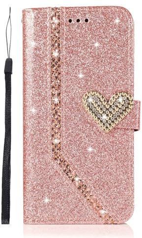 BEENTRYS Cover per Huawei P9 lite Pelle Portafoglio,Glitter Brillantini Porta Carta Cavalletto Stand Magnetica Flip Caso PU Antiurto Protettiva Custodia per Huawei P9 lite-Oro rosa