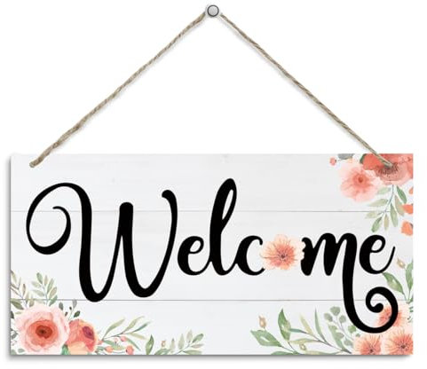 Décoration florale de bienvenue, panneau de bienvenue en bois, panneau décoratif à suspendre, décoration murale florale, décoration d'intérieur pour porte d'entrée, porche, jardin, cour, extérieur,