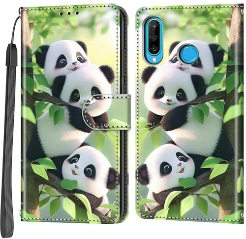 Handyhülle für Huawei P30 Lite, Panda | Magnetisch, Stoßfest, Kartenfächer, Flip PU Leder, Brieftasche Schutzhülle, Ständer Klapphülle