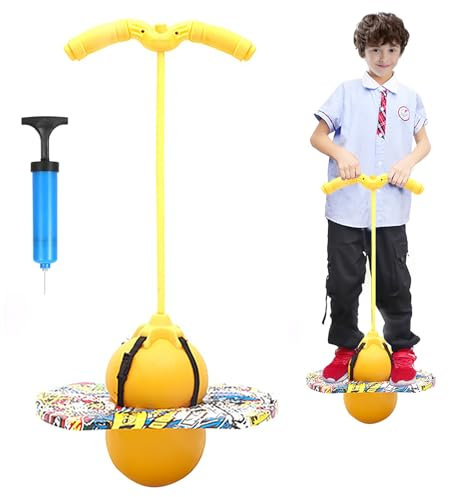 bechoanigel Pogo Stick für Kinder,Pogo Ball mit Griffen,100 kg Tragfähigkeit,Hüpfstange mit Luftpumpe,Pogo Ball für Sport,Gleichgewichtstraining,Abnehmen und Fettverbrennung,Kinder ab 6 Jahre(Gelb)