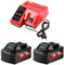 Lot de 2 batteries de rechange 18 V 8000 mAh pour Milwaukee + chargeur 4 A compatible avec Milwaukee M18 M18B 48-11-1840 48-11-1828 48-11-1820 48-11-1815 48-11-1850