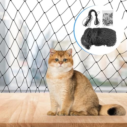 PORFOYO Filet pour chat - 8 x 3 m - Filet de balcon pour chat - Filet de protection pour chat - Transparent - Filet de protection pour chat - Pour jardin, fenêtre, escalier, terrasse