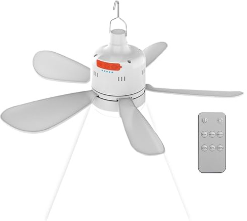Ventilateur de plafond pour camping, tonnelle, lumière télécommandée, réglages de vitesse réglables, dispositif de refroidissement efficace, idéal pour le camping, la terrasse, le jardin, en plein air