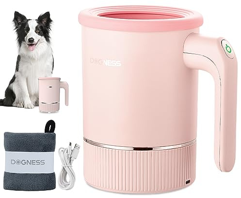 DOGNESS Automatischer Pfotenreiniger für großer Hunde, Hundepfoten Reiniger mit Silikon, TypC, USB-Schnellladung, 360° Rundum Hunde Pfotenreiniger (Rosa)