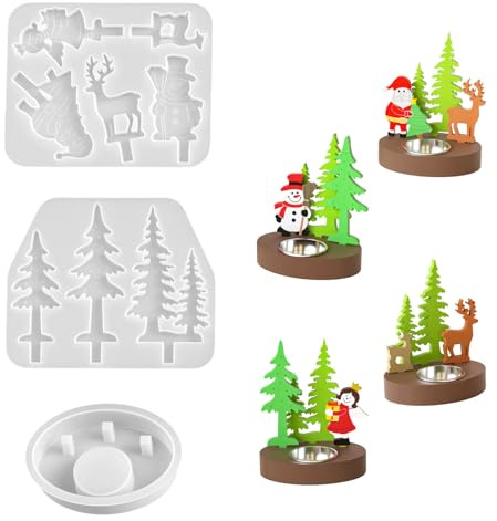 OneNine Christmas Silicone Epoxy Resin Moulds Pack of 3 Christmas Candle Moulds- Santa Claus, Elk, Snowman, Christmas Tree Candle Moulds for DIY Craft Handmade Soap Aromatherapy Candles