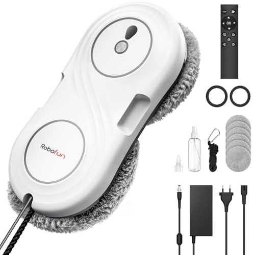 Robofun WD12D Fensterputzroboter mit Turbinenmotor, 7000Pa Fensterroboter, Starke Saugkraft, Doppelhelix-Reinigung, 63 MM ultradünn, 3 Reinigungsmodi Fensterreiniger Elektrisch- Weiß