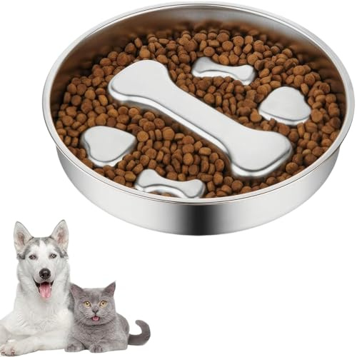 AXYOUCUN Slow Food Dog Bowl Stainless Steel Anti Choking Pet Food Bowl Non Slip Dog Feeder Feeding Solutions for Fast Eaters Interactive Design Reduces Bloat Improves Digestion