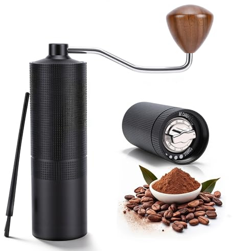Lätt manuell kaffekvarn, kapacitet 20 g, manuell med noggrann rostfritt stål slipverk, italiensk kaffekvarn med trähandtag för mokkakan, fransk press, dropp med