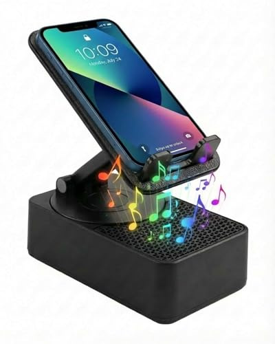 iwui Cell Phone Stand with Wireless Bluetooth Speaker | Anti-Slip Base HD Surround Sound, 3 in 1 Phone Speaker for Home Outdoor, Gifts for Men Women, Compatible with iPhone/Android