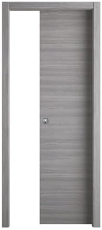 Porta Scorrevole in MDF, 210x60/70/80/90 cm, Design Moderno, Reversibile, con Kit Maniglie e Telaio (Micro Grigio, 2100x600)