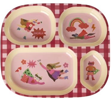 Rice Melamin Kinderteller mit 4er Einteilung - pink - Hero Print