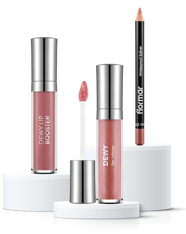 Flormar Gloss & Define Lip Set – 3-tlg. Kit – Waterproof Lipliner (Naturally Nude), Dewy Lip Booster (Plumping Effekt) & Lip Glaze (Shine Today) – Für Volumen & Spiegelglanz