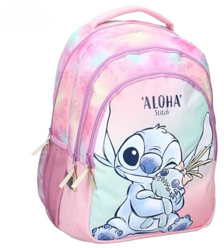 mybagstory Stitch Rucksack, Disney, Rosa, Galaxie | Schulranzen für Kinder Mädchen ab 5 Jahren | große Kapazität, ideal für Grundschule und Freizeit | Offizielles Design Wild Energy Aloha
