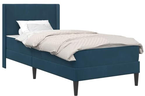 vidaXL Bettrahmen mit Matratze Blau 100 x 200 cm Samt, Modernes Schlafzimmermöbel, Rechteckiges Bettgestell, Moderner Samt, Komfortable plüschige Matratze, Elegantes Design, Minimalistischer Stil
