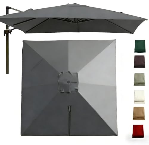 Toile de Rechange pour Parasol Déporté Carré 2,5x2,5 / 3x3 / 3x4m 8 Baleines Imperméable Anti-Décoloration pour Jardin et Piscine(Gray,3x3m/10x10ft)