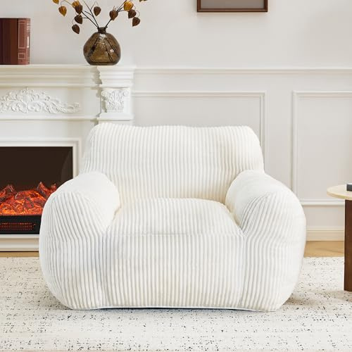 AVAWING Pouf Velours Côtelé 118cm Accoudoirs Beige