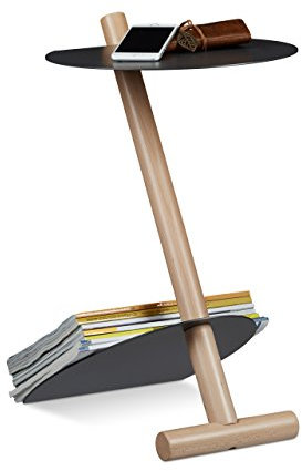 Relaxdays Beistelltisch mit Zeitungsständer, Metall, Holz, Couchtisch, Zeitungsablage, HxBxT: 55 x 34 x 45 cm, Anthrazit